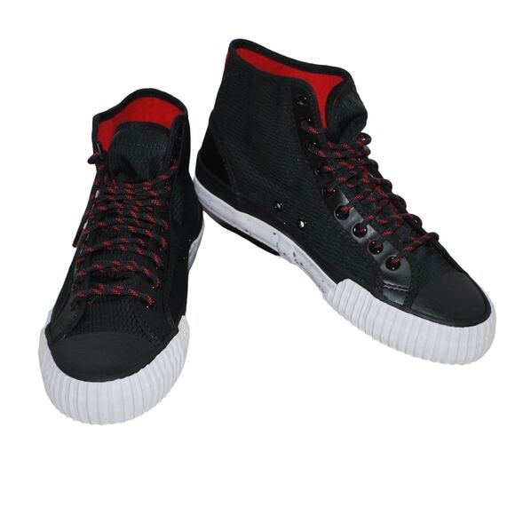 NIB PF Flyers Center Hi Ripstop Sneakers Black & Red Mens 5.0 - Picture 1 of 5